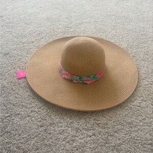 Lilly Pulitzer Tan Hat with Pink Floral Band